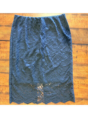 Mossimo Black Floral Lace Midi Skirt Stretch Lined Scalloped Hem - Women's MED